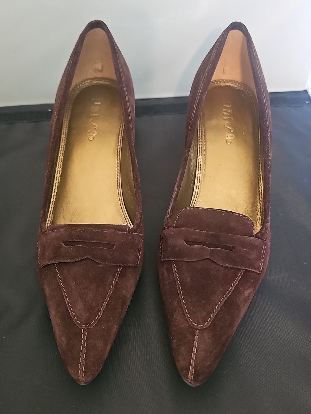 Unisa Splendor Brown Suede Pointed Toe Loafer Pumps Heels Size 9.5